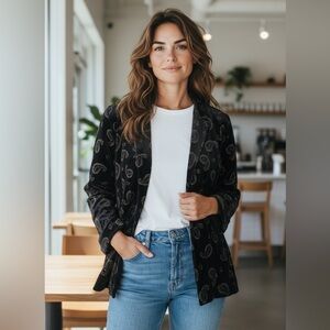 Sharon Anthony Velvet Black Jacket With Paisley Design -sz XL